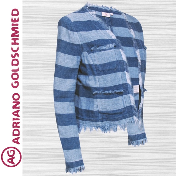 AG Adriano Goldschmied Women Capucine Jacket Piscine Stripe Washed Indigo/Small - Picture 3 of 10